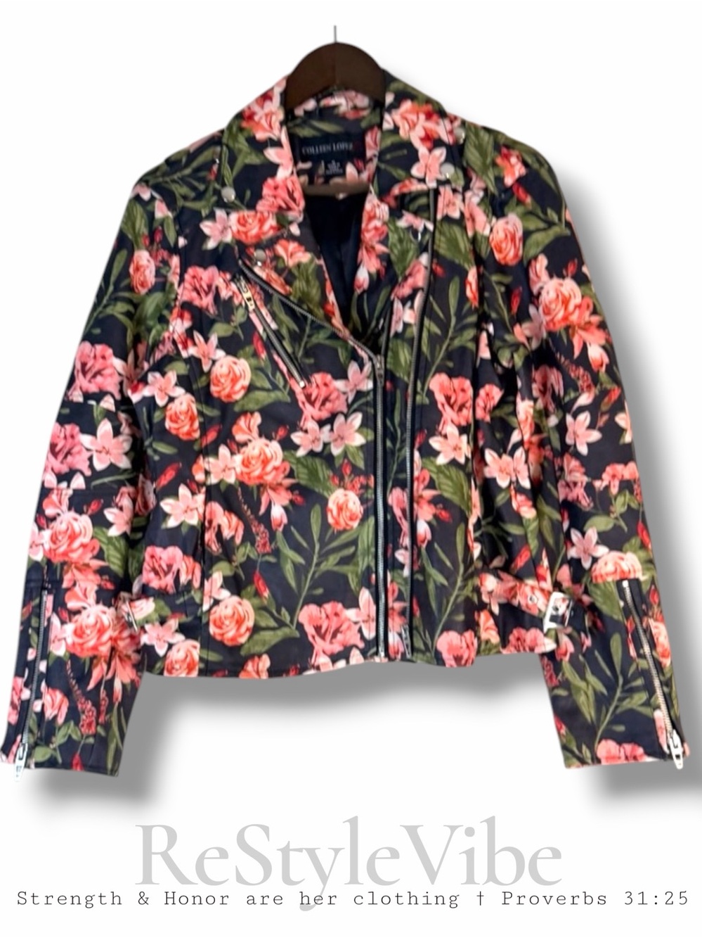 COLLEEN LOPEZ Women’s Size M Jacket Coat Moto Floral Style Lined Vegan Leather